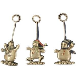 Pewter Snowmen Card Photo Place card Holders Felt Bottom Set of 3